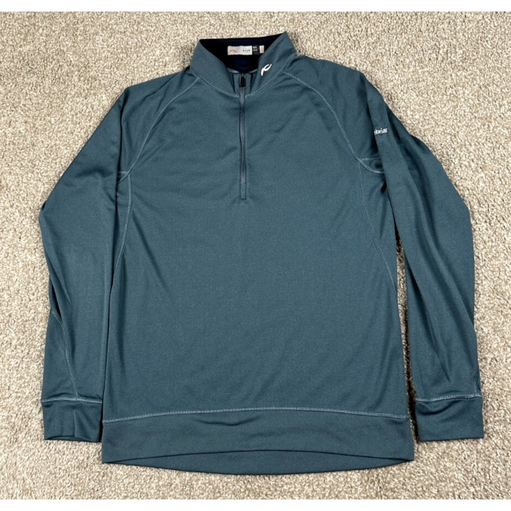 KJUS 1/4 Zip Pullover Shirt Mens Medium Blue Long Sleeve Golf Embroidered UPF 50